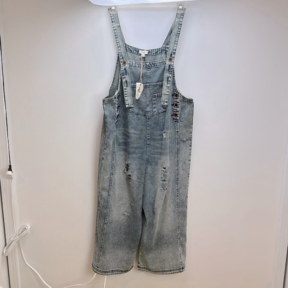 Easel Sanforized Washed Denim Overalls Slouchy Relaxed Oversized M Wide Leg - Picture 5 of 16